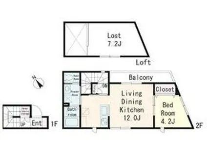 ガーデンコート 中野(1LDK/2階)の間取り写真