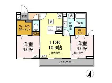 リートゥス湘南辻堂(2LDK/1階)の間取り写真