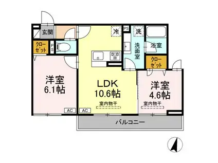リートゥス湘南辻堂(2LDK/3階)の間取り写真