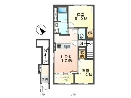 東海道本線 藤枝駅 徒歩18分 2階建 築1年(2LDK/2階)の間取り写真