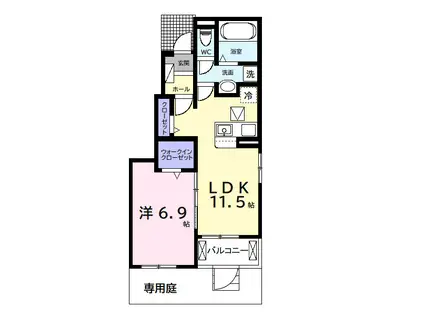 今津朝山アパートⅡ(1LDK/1階)の間取り写真