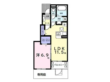 今津朝山アパートⅡ(1LDK/1階)の間取り写真