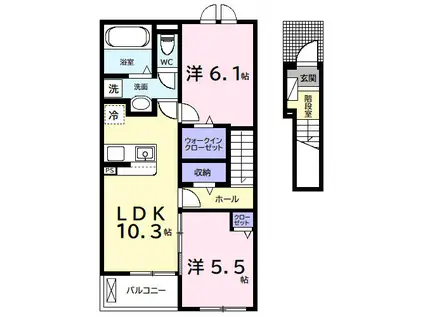 今津朝山アパートⅡ(2LDK/2階)の間取り写真