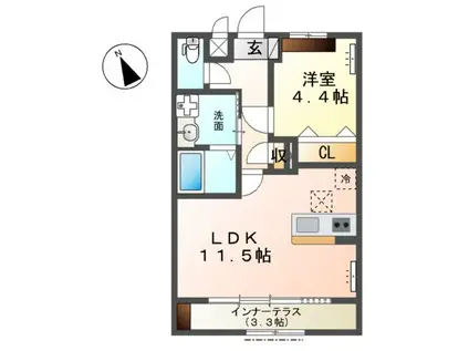 裾野市佐野アパート(1LDK/1階)の間取り写真