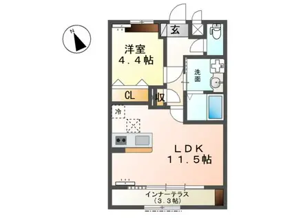 裾野市佐野アパート(1LDK/1階)の間取り写真