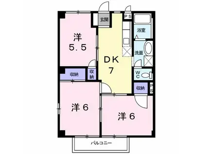 ファミールYA棟(3DK/2階)の間取り写真