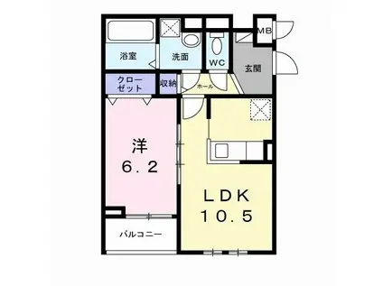 ロイヤルメゾン北巽 Ⅰ(1LDK/2階)の間取り写真