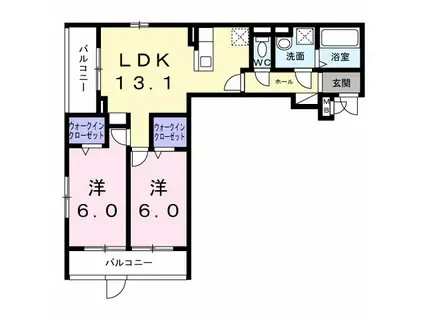 ロイヤルメゾン北巽 Ⅰ(2LDK/2階)の間取り写真