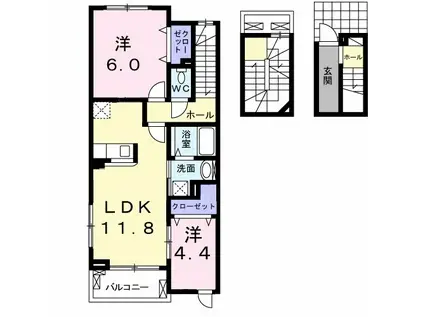 サンシャイン東山 PARTⅠ(2LDK/3階)の間取り写真