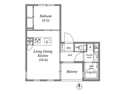 GRANDUO高円寺Ⅲ(1LDK/2階)の間取り写真