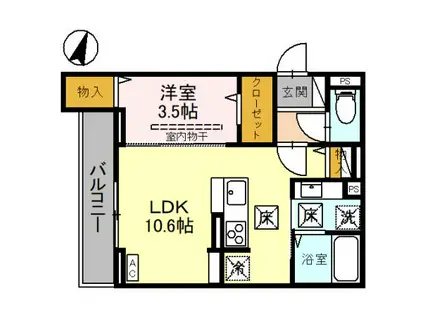 NOBLE RAFFINER 針ヶ谷(1LDK/1階)の間取り写真