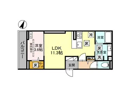 NOBLE RAFFINER 針ヶ谷(1LDK/1階)の間取り写真