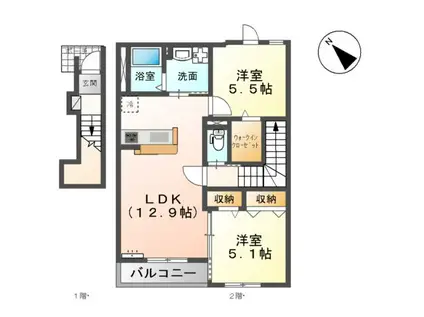 市原市五井西アパート(2LDK/2階)の間取り写真