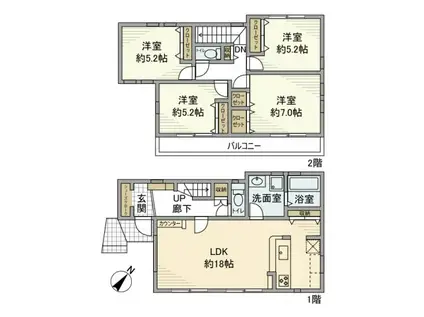 東急田園都市線 長津田駅 徒歩9分 2階建 築3年(4LDK)の間取り写真