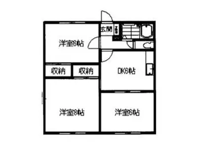 かすや第二アピア(3DK/1階)の間取り写真