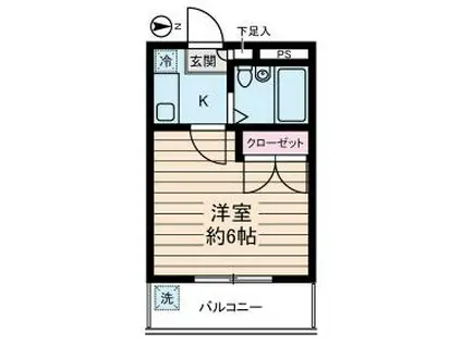 シャインハイム草加新田Ⅱ(1K/2階)の間取り写真