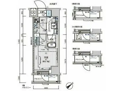 メインステージ不動前Ⅱ(1K/4階)の間取り写真