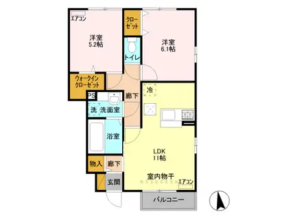 サンライトレジデンス Ⅱ B(2LDK/1階)の間取り写真