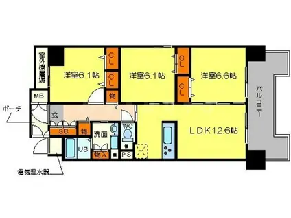 レシオ安堂寺(3LDK/10階)の間取り写真