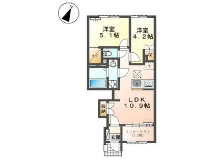 水戸市酒門町アパート(2LDK/1階)の間取り写真