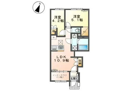 水戸市酒門町アパート(2LDK/1階)の間取り写真