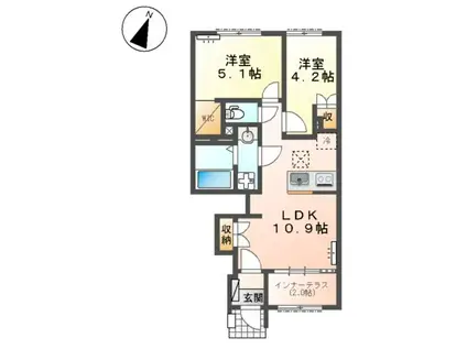 水戸市酒門町アパート(2LDK/1階)の間取り写真