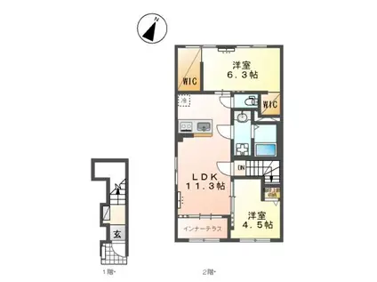 水戸市酒門町アパート(2LDK/2階)の間取り写真