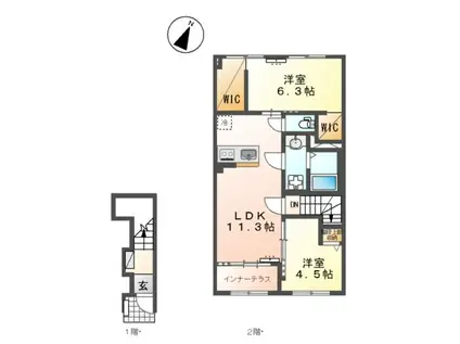 水戸市酒門町アパート(2LDK/2階)の間取り写真