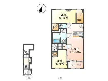 水戸市酒門町アパート(2LDK/2階)の間取り写真