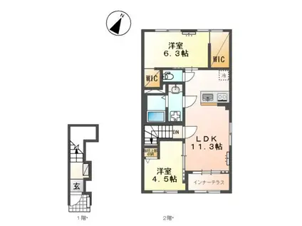 水戸市酒門町アパート(2LDK/2階)の間取り写真