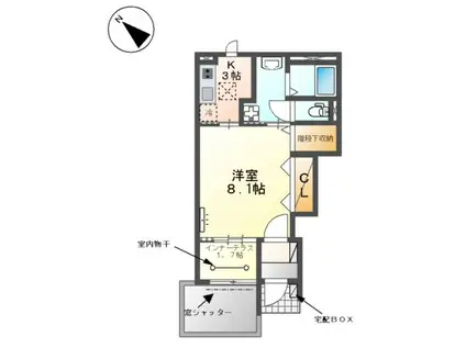 江南市野白町 アパート(1K/1階)の間取り写真