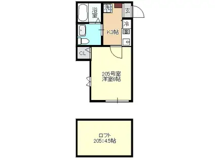 ベイルーム県立大学B(1K/2階)の間取り写真