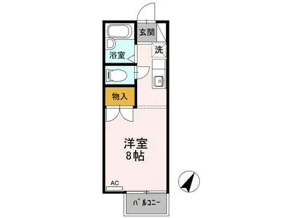 パスウェイシンコーⅡ(ワンルーム/2階)の間取り写真