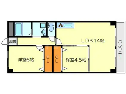 メイウール木川中里(2LDK/4階)の間取り写真