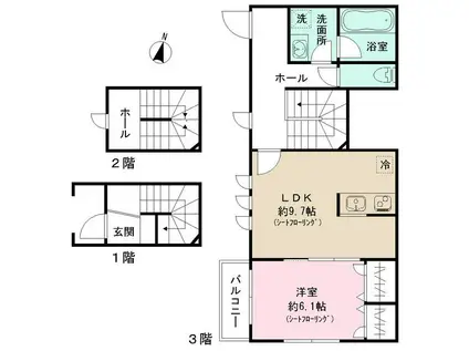 FELICE(1LDK/3階)の間取り写真