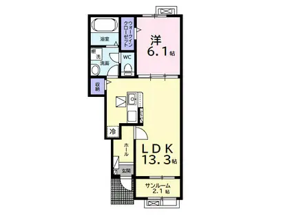 ウルルⅡ(1LDK/1階)の間取り写真