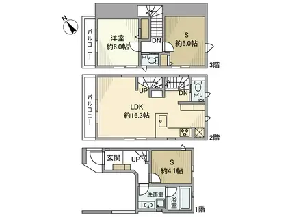 京浜急行電鉄本線 立会川駅 徒歩3分 3階建 築2年(1SLDK)の間取り写真