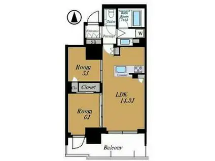 品川イーストシティタワー(2LDK/14階)の間取り写真