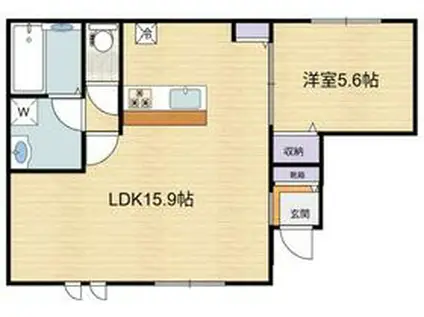 エリシオン狛江(1LDK/1階)の間取り写真
