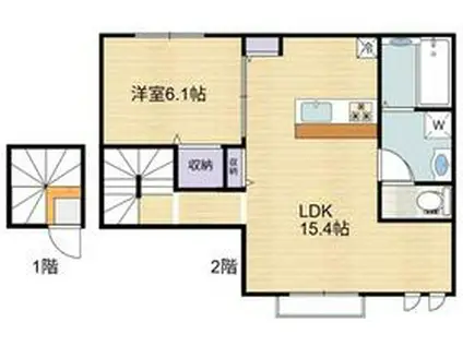 エリシオン狛江(1LDK/2階)の間取り写真