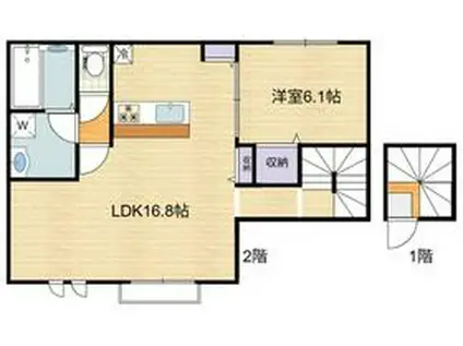 エリシオン狛江(1LDK/2階)の間取り写真