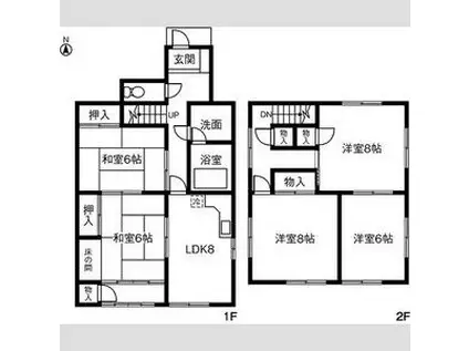 名鉄各務原線 新加納駅 バス乗車時間：18分 川島小学校前バス停で下車 徒歩4分 2階建 築44年(5LDK)の間取り写真