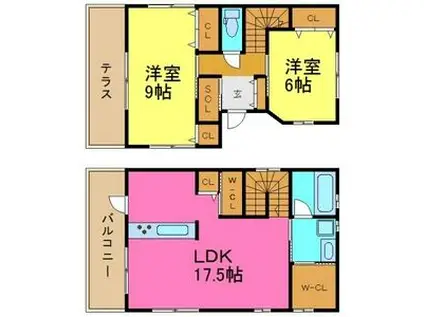 名鉄瀬戸線 三郷駅(愛知) 徒歩11分 2階建 築10年(2LDK)の間取り写真