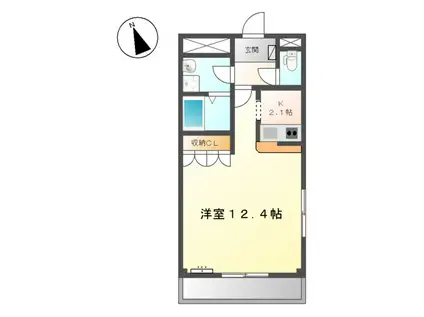 ディアフォンテーヌ(1K/2階)の間取り写真