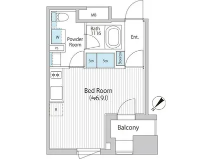 バウスフラッツ日本橋浜町(ワンルーム/5階)の間取り写真
