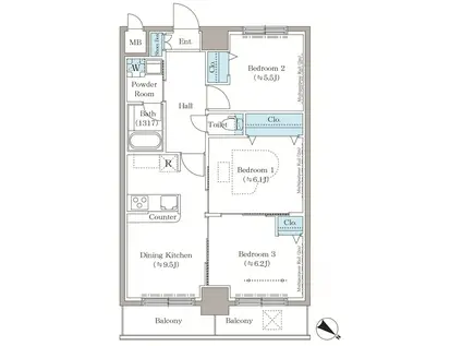 ステラテラス(3DK/8階)の間取り写真