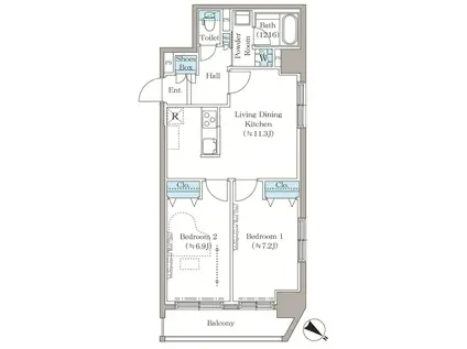 ステラテラス(2LDK/8階)の間取り写真