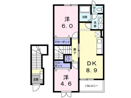 プロムナードⅡ(2DK/2階)の間取り写真
