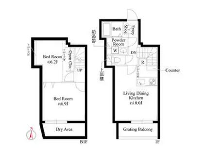 グランパセオ中目黒Ⅱ(2LDK/1階)の間取り写真