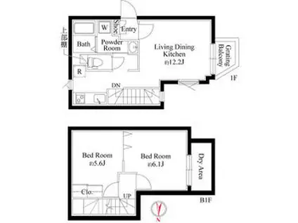 グランパセオ中目黒Ⅱ(2LDK/1階)の間取り写真